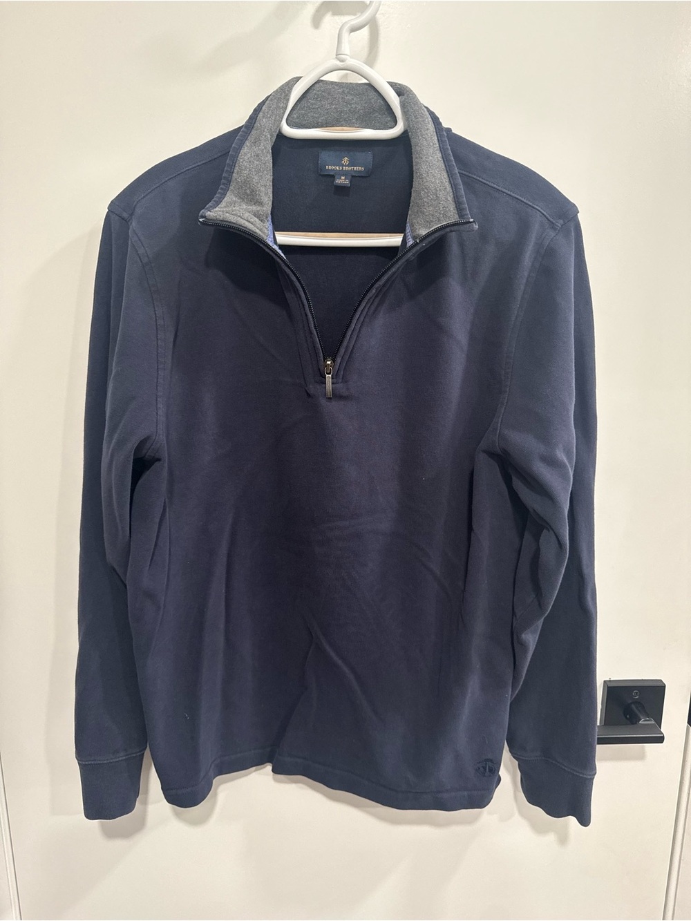 Brooks Brothers Cotton Knit 1/4 Zip Mock Neck Pullover Sweatshirt Blue Gray M